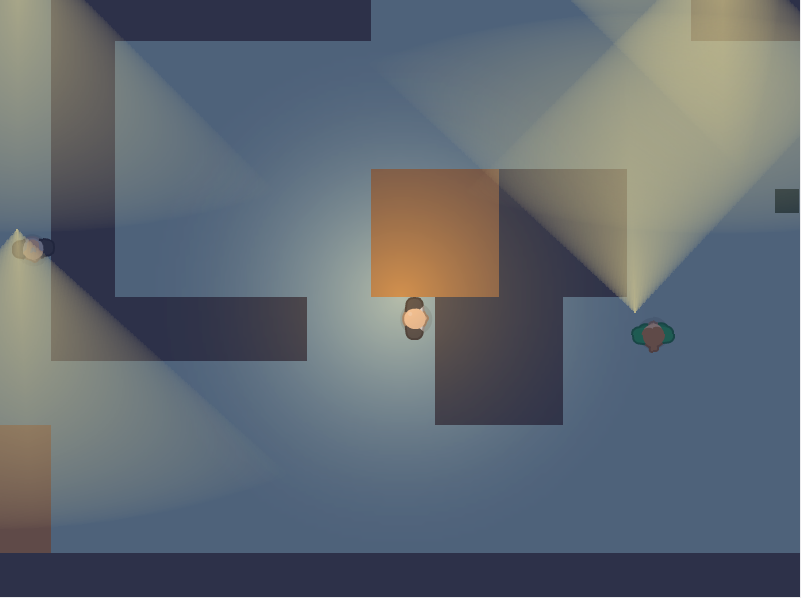 Nightshift: top-down stealth in a dark office, guard vision cones and patrol routes.