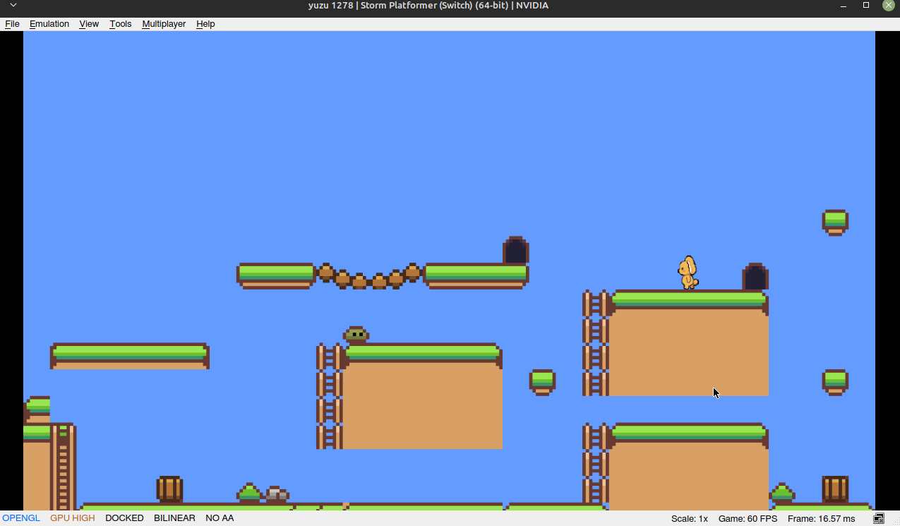The platformer running as Nintendo Switch homebrew.