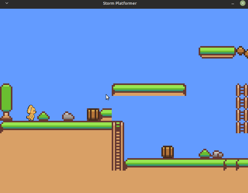 The platformer example, showing a tilemap level with a scrolling camera.